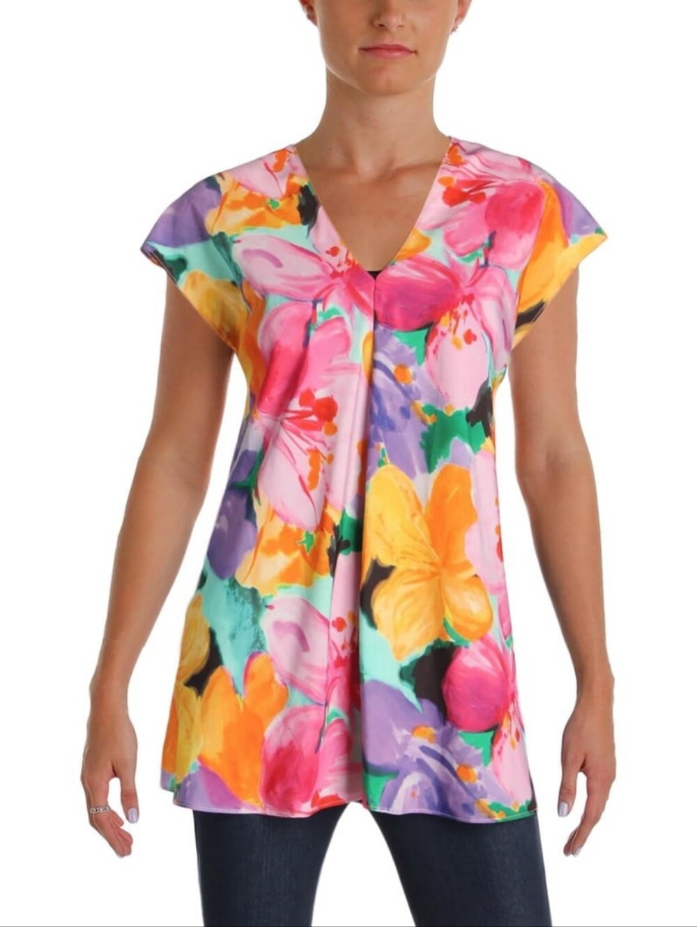 Lauren Ralph Lauren Bright Watercolor Floral Plus Size Top 2x